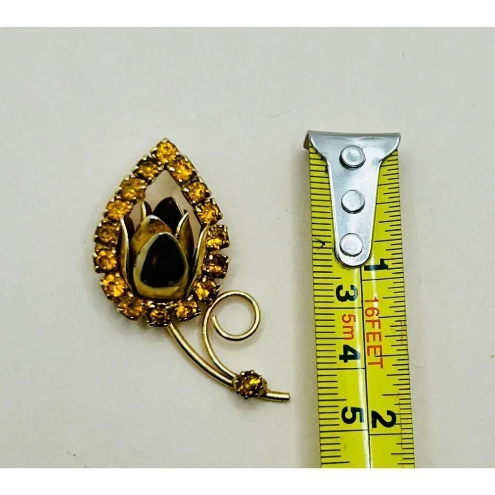 Rare Tulip Peach Rhinestone Brooch Vintage Three Dimensional Art Nouveau